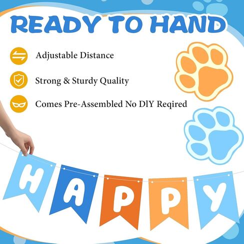 Breling Blue and Orange Party Decorations, Include Dog Paw Print Plastic Tablecloth 54 x 108 Inch, Blue and Orange Birthday Banners, Dog Paw Birthday Banner Decoration for Puppy Themed Party Supplies in Saudi Arabia