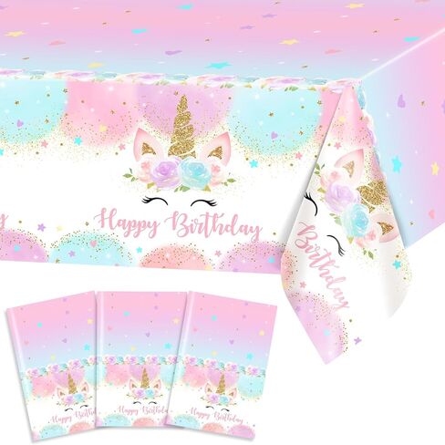 Avezano 3 pcs Unicorn Tablecloth 108 x 54 Unicorn Birthday Decorations for Girls Kids Pastel Rainbow Disposable Plastic Table Covers in Saudi Arabia