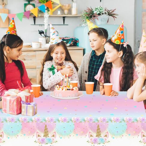 Avezano 3 pcs Unicorn Tablecloth 108 x 54 Unicorn Birthday Decorations for Girls Kids Pastel Rainbow Disposable Plastic Table Covers in Saudi Arabia