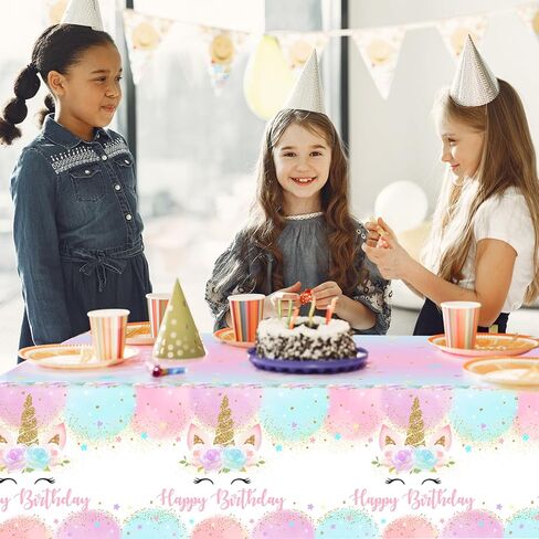 Avezano 3 pcs Unicorn Tablecloth 108 x 54 Unicorn Birthday Decorations for Girls Kids Pastel Rainbow Disposable Plastic Table Covers in Saudi Arabia