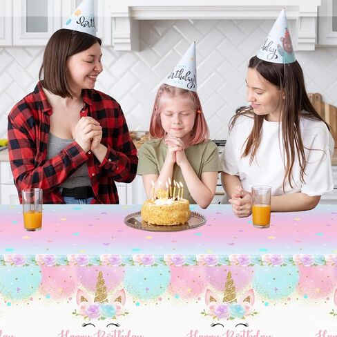 Avezano 3 pcs Unicorn Tablecloth 108 x 54 Unicorn Birthday Decorations for Girls Kids Pastel Rainbow Disposable Plastic Table Covers in Saudi Arabia