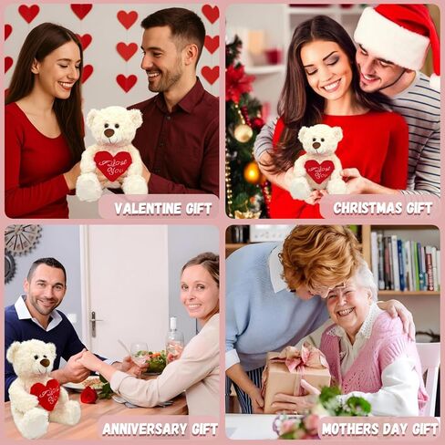 دمية دب قطيفة بيضاء مع قلب أحمر أنا أحبك 12 بوصة دمية دب صغيرة لطيفة ناعمة محشوة على شكل حيوان من القطيفة لعيد الحب والذكرى السنوية للزفاف هدية عيد ميلاد للأطفال والبنات والزوجة والصديقة والأم in Saudi Arabia