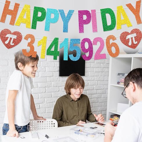 Happy Pi Day Banner - NO DIY Pi Day Decorations For Party Supplies Colorful Glitter Pi Day Décor and Party Favors in Kuwait