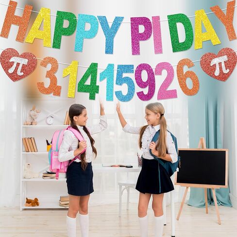 Happy Pi Day Banner - NO DIY Pi Day Decorations For Party Supplies Colorful Glitter Pi Day Décor and Party Favors in Kuwait