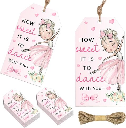 50Pcs Ballerina Thank You Tags Pink Ballet Slippers Party Favors Pink Bow Dance Party Favor Tags with String Round Ballet Goddie Bags for Princess Themed Wedding Engagement Party Decor in Kuwait
