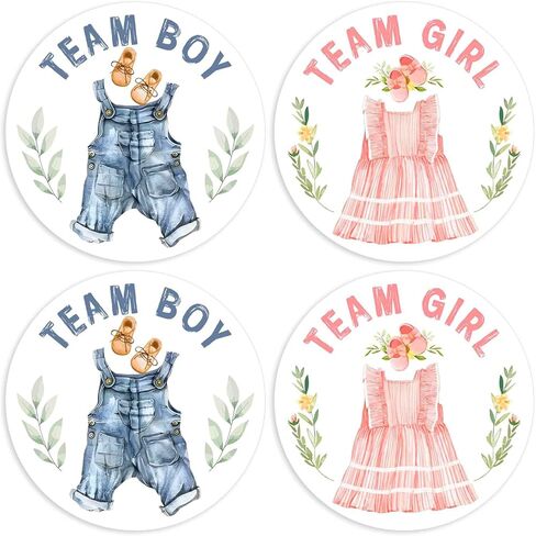 ملصقات تكشف عن الجنس للأولاد أو البنات، ملصقات Team Boy Team Girl لحفلات الكشف عن الجنس - مجموعة مستديرة مقاس 2 بوصة مكونة من 84 قطعة in Saudi Arabia