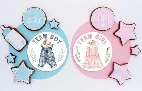 ملصقات تكشف عن الجنس للأولاد أو البنات، ملصقات Team Boy Team Girl لحفلات الكشف عن الجنس - مجموعة مستديرة مقاس 2 بوصة مكونة من 84 قطعة in Saudi Arabia