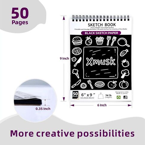 كتاب رسم أسود بغلاف مقوى - دفتر رسم حلزوني مقاس 6 بوصة × 9 بوصة للفنانين والطلاب والكبار، ورق رسم أسود ثقيل الوزن لا ينزف مثالي لأقلام التحديد المعدنية/الجل/الطباشير، دفتر رسم جاهز للهدايا in Kuwait