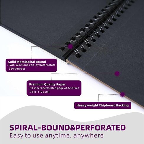 كتاب رسم أسود بغلاف مقوى - دفتر رسم حلزوني مقاس 6 بوصة × 9 بوصة للفنانين والطلاب والكبار، ورق رسم أسود ثقيل الوزن لا ينزف مثالي لأقلام التحديد المعدنية/الجل/الطباشير، دفتر رسم جاهز للهدايا in Kuwait