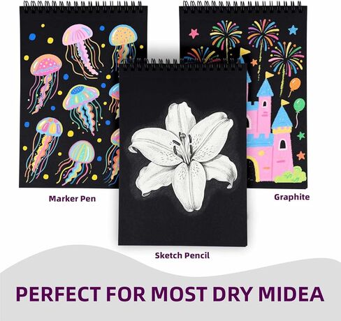 كتاب رسم أسود بغلاف مقوى - دفتر رسم حلزوني مقاس 6 بوصة × 9 بوصة للفنانين والطلاب والكبار، ورق رسم أسود ثقيل الوزن لا ينزف مثالي لأقلام التحديد المعدنية/الجل/الطباشير، دفتر رسم جاهز للهدايا in Kuwait