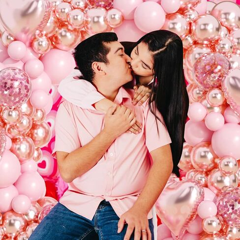Valentines Day Balloons Kit, Valentines Day Decorations for Bedroom with Rose Gold Pink I LOVE YOU Balloons Rose Petals for Anniversary Mothers Day Wedding Romantic Decorations Special Night in Saudi Arabia