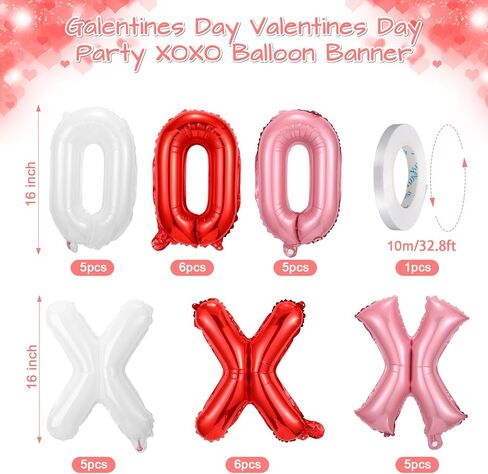 32 قطعة من بالونات عيد الحب مقاس 40.64 سم XOXO بالونات عيد الحب من رقائق الفويل لتزيين حفلات الزفاف والذكرى السنوية وحفلات الزفاف وحفلات العزوبية (متعددة الألوان) in Kuwait