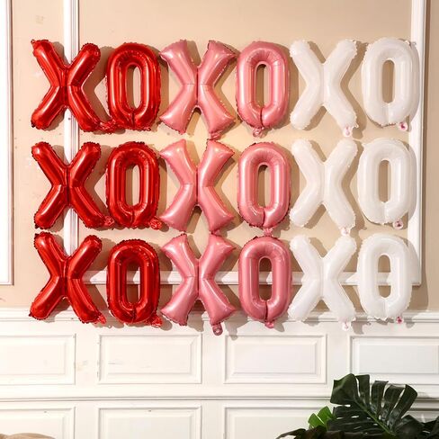 32 قطعة من بالونات عيد الحب مقاس 40.64 سم XOXO بالونات عيد الحب من رقائق الفويل لتزيين حفلات الزفاف والذكرى السنوية وحفلات الزفاف وحفلات العزوبية (متعددة الألوان) in Kuwait