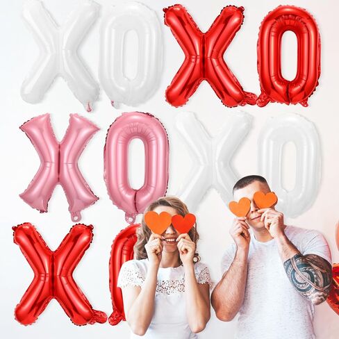 32 قطعة من بالونات عيد الحب مقاس 40.64 سم XOXO بالونات عيد الحب من رقائق الفويل لتزيين حفلات الزفاف والذكرى السنوية وحفلات الزفاف وحفلات العزوبية (متعددة الألوان) in Kuwait
