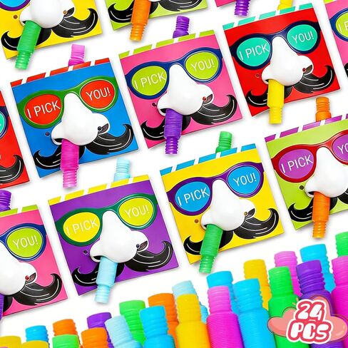 Valentines Day Gifts for Kids, 24 Sets Valentines Cards with Fidget Pop Tubes, Stretchy Stress Relief Fidget Toys for Kids, Valentines Exchange Cards Classroom Favors for Boys Girls School Class in Saudi Arabia
