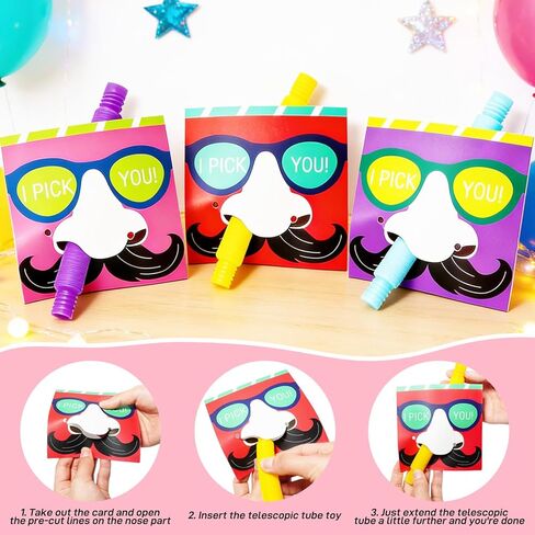 Valentines Day Gifts for Kids, 24 Sets Valentines Cards with Fidget Pop Tubes, Stretchy Stress Relief Fidget Toys for Kids, Valentines Exchange Cards Classroom Favors for Boys Girls School Class in Saudi Arabia