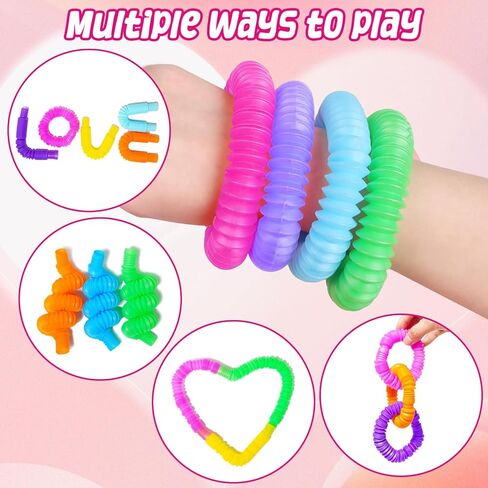 Valentines Day Gifts for Kids, 24 Sets Valentines Cards with Fidget Pop Tubes, Stretchy Stress Relief Fidget Toys for Kids, Valentines Exchange Cards Classroom Favors for Boys Girls School Class in Saudi Arabia
