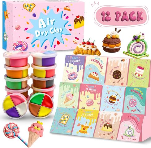 Air Dry Clay Kit with Greeting Cards, 12 Box Dessert Cake Modeling Clay, DIY Art and Craft Supplies for Kids Classroom Gift Exchange, Party Favors in Saudi Arabia