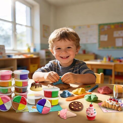 Air Dry Clay Kit with Greeting Cards, 12 Box Dessert Cake Modeling Clay, DIY Art and Craft Supplies for Kids Classroom Gift Exchange, Party Favors in Saudi Arabia