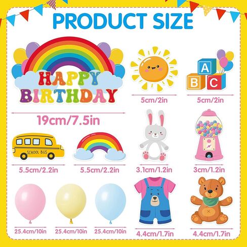 زينة حفلات أعياد الميلاد بألوان قوس قزح - 46 قطعة من بالونات جارلاند المثبتة مسبقًا، مجموعة تزيين تزيين الكيك، مجموعة من مستلزمات مدرسي اللغة الإنجليزية للفتيات الكرتونية السعيدة للأطفال المعجبين بالفصول الدراسية in Kuwait