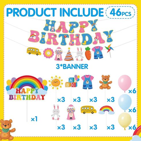 زينة حفلات أعياد الميلاد بألوان قوس قزح - 46 قطعة من بالونات جارلاند المثبتة مسبقًا، مجموعة تزيين تزيين الكيك، مجموعة من مستلزمات مدرسي اللغة الإنجليزية للفتيات الكرتونية السعيدة للأطفال المعجبين بالفصول الدراسية in Kuwait