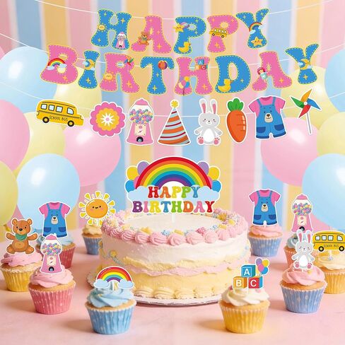 زينة حفلات أعياد الميلاد بألوان قوس قزح - 46 قطعة من بالونات جارلاند المثبتة مسبقًا، مجموعة تزيين تزيين الكيك، مجموعة من مستلزمات مدرسي اللغة الإنجليزية للفتيات الكرتونية السعيدة للأطفال المعجبين بالفصول الدراسية in Kuwait