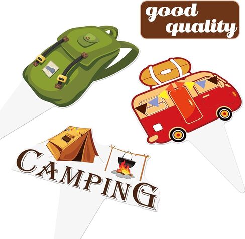 Camping Cupcake Toppers 48 Pieces Happy Camper Birthday Party Decorations Outdoor Adventure Theme Party Decorations Bear Tent Bonfire Guitar Cake Picks for Woodland Tree Birthday Baby Shower Supplies in Saudi Arabia