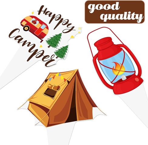 Camping Cupcake Toppers 48 Pieces Happy Camper Birthday Party Decorations Outdoor Adventure Theme Party Decorations Bear Tent Bonfire Guitar Cake Picks for Woodland Tree Birthday Baby Shower Supplies in Saudi Arabia