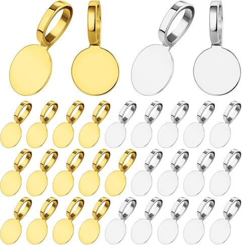 100 Pcs Bails for Jewelry Making Gold & Silver on Flat Pad Bails Round Pendants Charms Connector Hanger Glue On Pendant Bail for Pendants DIY Craft Jewelry Making Accessories (50 Gold+50 Silver) in Saudi Arabia