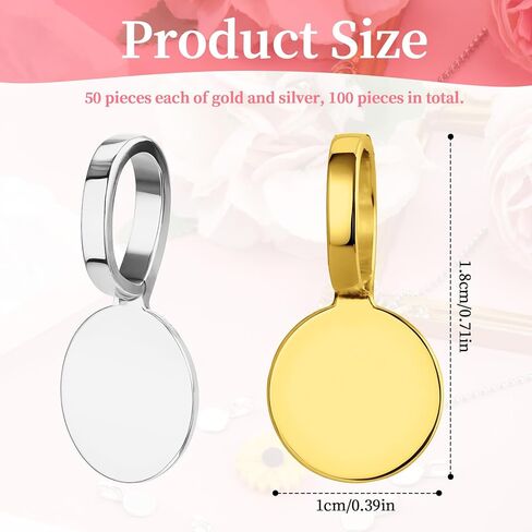 100 Pcs Bails for Jewelry Making Gold & Silver on Flat Pad Bails Round Pendants Charms Connector Hanger Glue On Pendant Bail for Pendants DIY Craft Jewelry Making Accessories (50 Gold+50 Silver) in Saudi Arabia