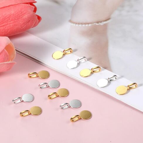 100 Pcs Bails for Jewelry Making Gold & Silver on Flat Pad Bails Round Pendants Charms Connector Hanger Glue On Pendant Bail for Pendants DIY Craft Jewelry Making Accessories (50 Gold+50 Silver) in Saudi Arabia