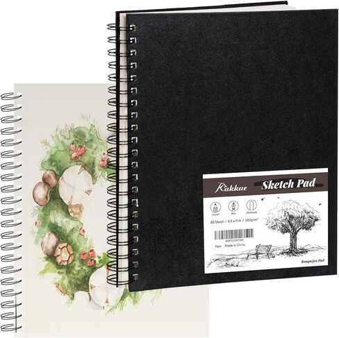 كتاب رسم ثقيل الوزن من KAKKUE مقاس 8 × 11.5 بوصة، لوحة رسم حلزونية 200 جرامًا للمتر المربع، 80 ورقة ورق رسم مثقوب خالٍ من الأحماض، لوازم فنان محترف لوحة فنية للوسائط المختلطة والرسم والرسم in Kuwait