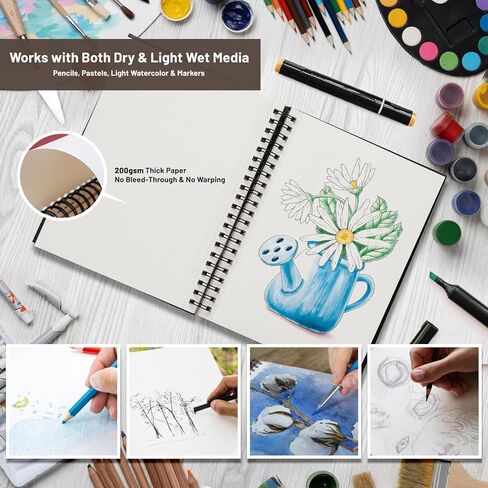 كتاب رسم ثقيل الوزن من KAKKUE مقاس 8 × 11.5 بوصة، لوحة رسم حلزونية 200 جرامًا للمتر المربع، 80 ورقة ورق رسم مثقوب خالٍ من الأحماض، لوازم فنان محترف لوحة فنية للوسائط المختلطة والرسم والرسم in Kuwait