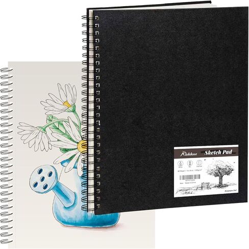 كتاب رسم ثقيل الوزن من KAKKUE مقاس 8 × 11.5 بوصة، لوحة رسم حلزونية 200 جرامًا للمتر المربع، 80 ورقة ورق رسم مثقوب خالٍ من الأحماض، لوازم فنان محترف لوحة فنية للوسائط المختلطة والرسم والرسم in Kuwait