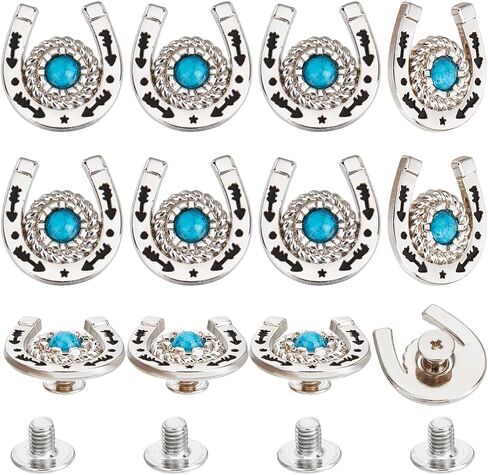 CRASPIRE 12 Sets/Box Horseshoe Screw Back Buttons Blue Western Cowboy Style Decorative Leather Buckles 19mm Turquoise Gemstone Conchos Metal Vintage Retro Castings Rivets Studs for DIY Craft Fabrics in Saudi Arabia