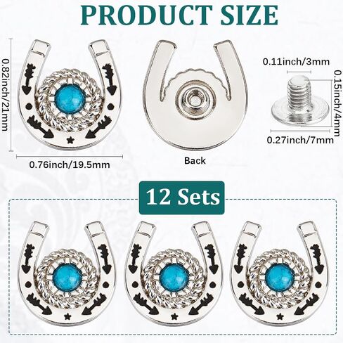 CRASPIRE 12 Sets/Box Horseshoe Screw Back Buttons Blue Western Cowboy Style Decorative Leather Buckles 19mm Turquoise Gemstone Conchos Metal Vintage Retro Castings Rivets Studs for DIY Craft Fabrics in Saudi Arabia