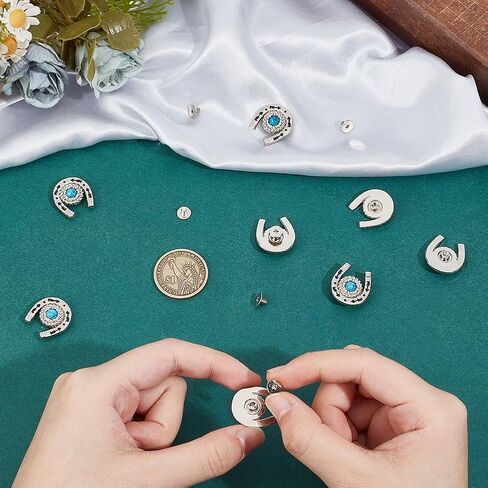 CRASPIRE 12 Sets/Box Horseshoe Screw Back Buttons Blue Western Cowboy Style Decorative Leather Buckles 19mm Turquoise Gemstone Conchos Metal Vintage Retro Castings Rivets Studs for DIY Craft Fabrics in Saudi Arabia