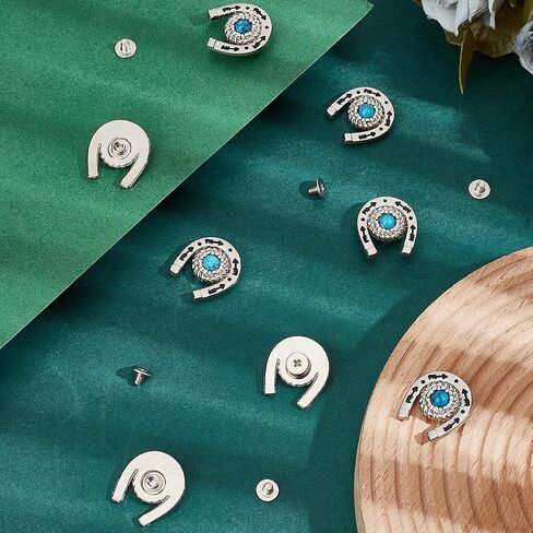 CRASPIRE 12 Sets/Box Horseshoe Screw Back Buttons Blue Western Cowboy Style Decorative Leather Buckles 19mm Turquoise Gemstone Conchos Metal Vintage Retro Castings Rivets Studs for DIY Craft Fabrics in Saudi Arabia