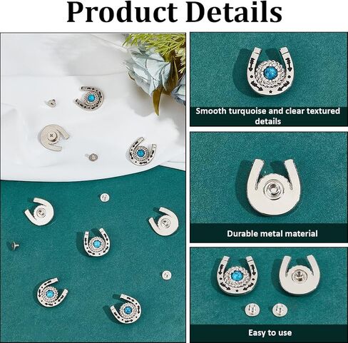 CRASPIRE 12 Sets/Box Horseshoe Screw Back Buttons Blue Western Cowboy Style Decorative Leather Buckles 19mm Turquoise Gemstone Conchos Metal Vintage Retro Castings Rivets Studs for DIY Craft Fabrics in Saudi Arabia