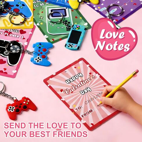 30 Pack Valentines Day Cards Gifts for Classroom, Video Games Keychains with Valentines Greeting Cards for Kids Student Classroom School Exchange Gifts, Valentines Party Favor Goodie Bag Stuffers Toys in Saudi Arabia