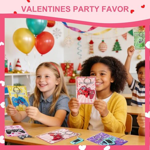 30 Pack Valentines Day Cards Gifts for Classroom, Video Games Keychains with Valentines Greeting Cards for Kids Student Classroom School Exchange Gifts, Valentines Party Favor Goodie Bag Stuffers Toys in Saudi Arabia