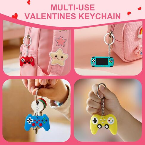 30 Pack Valentines Day Cards Gifts for Classroom, Video Games Keychains with Valentines Greeting Cards for Kids Student Classroom School Exchange Gifts, Valentines Party Favor Goodie Bag Stuffers Toys in Saudi Arabia