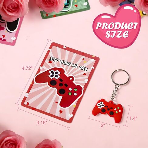 30 Pack Valentines Day Cards Gifts for Classroom, Video Games Keychains with Valentines Greeting Cards for Kids Student Classroom School Exchange Gifts, Valentines Party Favor Goodie Bag Stuffers Toys in Saudi Arabia