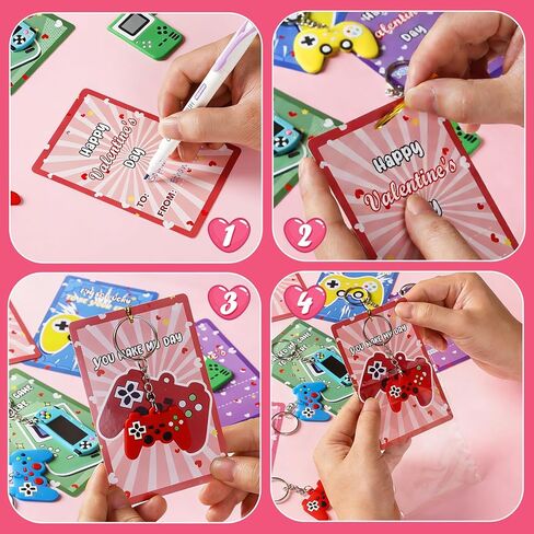 30 Pack Valentines Day Cards Gifts for Classroom, Video Games Keychains with Valentines Greeting Cards for Kids Student Classroom School Exchange Gifts, Valentines Party Favor Goodie Bag Stuffers Toys in Saudi Arabia