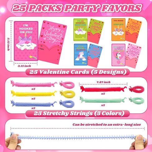 Valentines Day Cards for Kids School, 25 Pcs Stretchy String Unicorn Toys, Stress Relief Fidget Toys for Kids Party Favors, Valentines Classroom Prizes Treasure Box Gifts Must Haves in Saudi Arabia