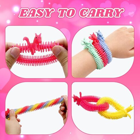 Valentines Day Cards for Kids School, 25 Pcs Stretchy String Unicorn Toys, Stress Relief Fidget Toys for Kids Party Favors, Valentines Classroom Prizes Treasure Box Gifts Must Haves in Saudi Arabia