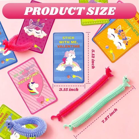 Valentines Day Cards for Kids School, 25 Pcs Stretchy String Unicorn Toys, Stress Relief Fidget Toys for Kids Party Favors, Valentines Classroom Prizes Treasure Box Gifts Must Haves in Saudi Arabia