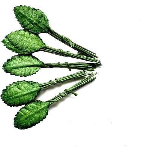 Ploen 50 pcs Green Leaves Roses Mulberry Paper Leaves with Wire Stems Size 1 cm Tiny Leaf Green104 Mulberry Paper Leaves Craft Supplies Scrapbooking Embellishments for so Many Card DIY Craft Projects in Saudi Arabia