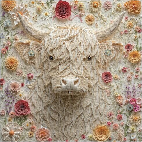 Highland Cow Puzzles for Adults 1000 Pieces, Colorful Floral Paper Art Jigsaw Puzzle, Nature Flower Garden Animal Puzzle in Saudi Arabia