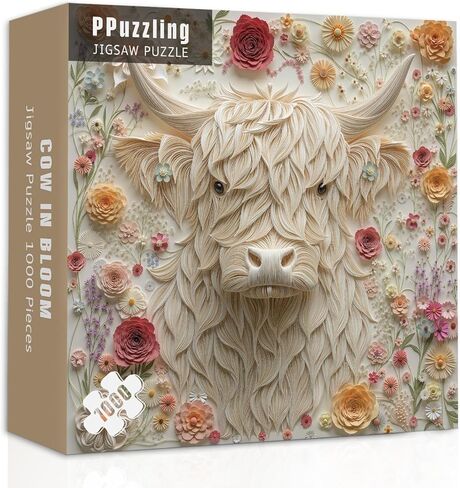 Highland Cow Puzzles for Adults 1000 Pieces, Colorful Floral Paper Art Jigsaw Puzzle, Nature Flower Garden Animal Puzzle in Saudi Arabia